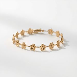 Pulsera de Cadena Floral de Oro Amarillo Delicado de 9K para Mujer, Diseño Minimalista, Certificación GIA, Joyería Fina OEM - Product Image 6