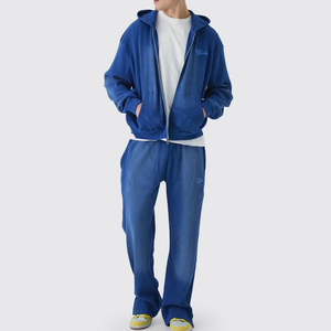 Ropa de invierno para hombre, chándal con cremallera de lavado ácido, chándal liso con cremallera para hombre, diseño personalizado, chándal con lavado ácido para hombre, chándal acampanado - Product Image 1