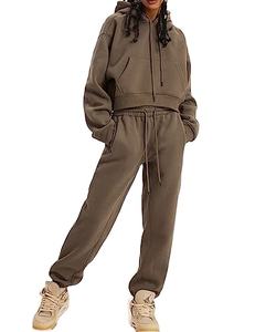 Conjuntos de Jogger de lana para mujer, 2 piezas, chándales, Top corto, sudaderas con capucha, pantalones para correr, ropa deportiva transpirable de secado rápido 2025 - Product Image 4