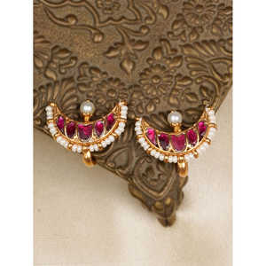 Pendientes de Diamantes Kundan Jadau con Base de Metal Chapada en Oro Rosa y Cierre a Presión ME1185P - Product Image 1
