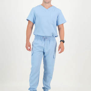 Uniformes Médicos Unisex de Primera Calidad al por Mayor, Tejido Elástico de Poliéster y Spandex, Ropa de Trabajo Cómoda, Conjunto con Múltiples Bolsillos, Color Azul Marino - Product Image 1