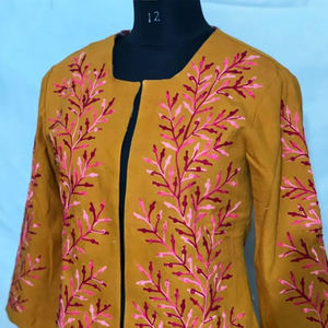 Robe longue bohème brodée à la main en coton doré et perles pour femme - Product Image 1