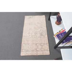 Turkish Vintage Rug, 1.7x3.2 ft Small Rug, <b>Brown</b> Gray Ombr <b>Wool</b> Rug - Product Image 1