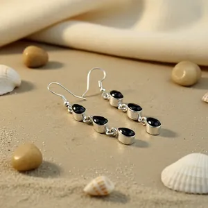 Art Palace <b>Silver</b> Plated Black Onyx Luxury <b>Wedding</b> Drop Earrings Women's Classic Water Drop Shape Bezel Setting Fashion Jewelry - Product Image 1