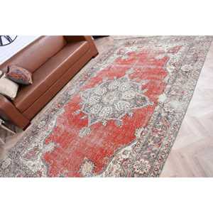 Rug, 6.1x9.9 ft Turkish Rug, <b>Red</b> Striped Rug <b>Wool</b> - Product Image 4