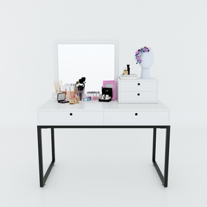 Cómoda Moderna BTD68043 con 2 Cajones, Madera de Caucho y Roble MDF, Patas de Hierro y Tapa de Vidrio, Diseño de Muebles Antiguos para Dormitorio - Product Image 4