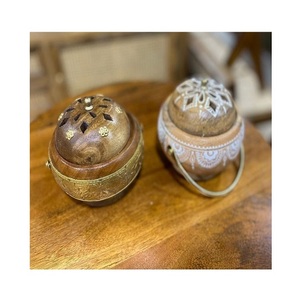 Set Of 2 Wooden <b>Bakhoor</b> Burner Marvelous Design Round Shape <b>Oud</b> Mabkhar Burner For Wholesale Supplier - Product Image 1