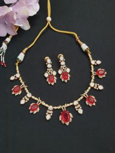 สร้อยโชคเกอร์ประดับเพชรทับทิมแบบอเมริกันพร้อมต่างหูชุดเครื่องประดับแบบโชกเกอร์สร้อยคอดีไซน์เนอร์เครื่องประดับแต่งงานสำหรับผู้หญิง - Product Image 3