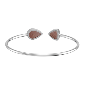 925 Sterling Silver High Finish Twister Bracelet <b>Rose</b> Quartz Gemstone Two Shape Pear Semi Trillion Cabochon Bezel Setting Trendy - Product Image 3