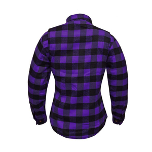 Chemise de travail en flanelle à carreaux noirs et violets pour hommes, équipement de sécurité homologué CE, vêtement de protection extérieur blindé, haut utilitaire - Product Image 2