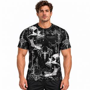 <b>Men's</b> Gothic <b>Skull</b> Print T-<b>Shirt</b> Black Short Sleeve O-Neck Sublimation Transfer Polyester Jersey - Product Image 1