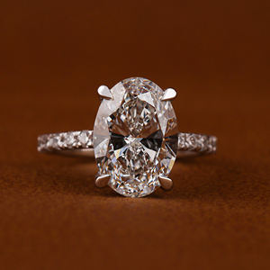 Anillo de diamante cultivado en laboratorio de oro macizo de 14KT, conjunto de pavé de Halo oculto, estilo clásico, corte ovalado, compromiso, certificado IGI para mujer - Product Image 1