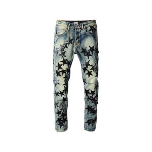 Pantalones Vaqueros para Hombre, Jeans Modernos, Estilo Urbano, Corte Ajustado, Elásticos, con Diseño Bordado, Jeans Rectos para Hombre - Product Image 1