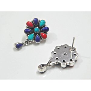 Pendientes de tuerca finos de Plata de Ley 925 hechos a mano, piedra preciosa de lapislázuli de Coral turquesa Natural para regalo - Product Image 6