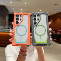 Defender 2-en-1 Sans Fil Charge Magnétique Retour Acrylique Téléphone étui pour samsung S20 Plus S21 Ultra S22 S23 S24 S25 Ultra