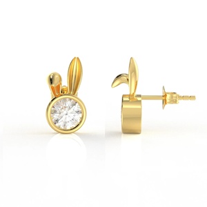 Aretes de Conejito con Piedra Redonda, Chapados en Oro de 14k, para Mujer, Uso Diario - Product Image 2