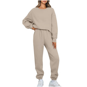 Survêtement Streetwear surdimensionné unisexe en molleton de coton épais respirant et solide ensemble de pantalons de survêtement à capuche tenue d'hiver décontractée 2-en-1 - Product Image 1