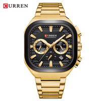 Montre pour homme avec boîtier carré, mouvement à quartz, bracelet en acier, verre minéral, résistante à l'eau, pour un usage quotidien