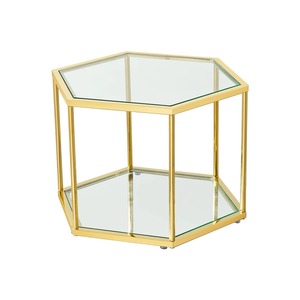 Mesa de Centro Hexagonal Moderna de Estilo Nórdico Ecológica con Vidrio y Estructura de Acero Inoxidable para Apartamentos Pequeños y Balcones - Product Image 1