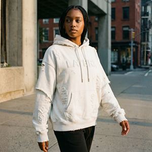 Sweat à capuche doublé pour femme, streetwear d'hiver, poids lourd, 500 g/m², coton, lavage à l'acide, respirant, imprimé en relief, strass, graphique, délavé - Product Image 4