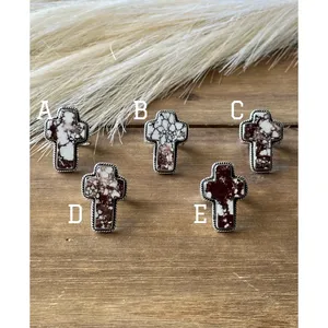 Southwest Handmade <b>Sterling</b> <b>Silver</b> Cross <b>Ring</b> with Natural Stone Boho <b>Adjustable</b> Statement Jewelry - Product Image 1