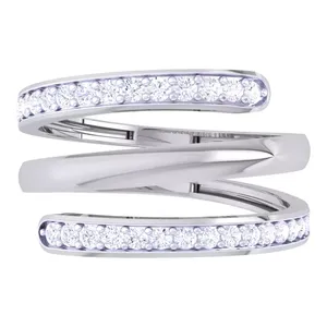 Anillo de Oro Sólido de 18K con Diamantes Engastados en Pavé, Bañado en Rodio, Anillos de Boda Modernos para Mujer (Bicolor Blanco/Amarillo/Oro Rosa) - Product Image 4