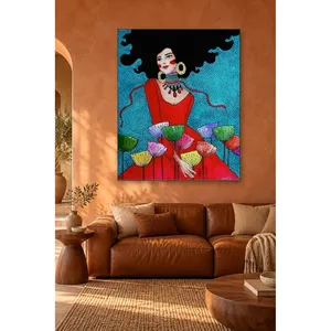 Fida Woman in Red Dress and Colorful Dandelions <b>Canvas</b> Print - Product Image 3
