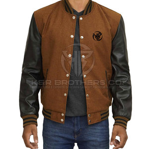 Cómoda chaqueta de cuero con mangas de hombre Varsity Premium Letterman Bomber Jacket para ropa de calle informal - Product Image 1