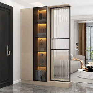 Mueble de Entrada de Madera Maciza, Separador de Sala de Estar, Mueble de Pasillo Moderno y Minimalista de Lujo con Puertas de Vidrio Acanalado - Product Image 2