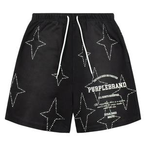 Pantalones cortos de gimnasio para hombre 250GSM OEM al por mayor, pantalones cortos informales sólidos de secado rápido con bolsillos con cordón, diseño de diamantes de imitación respetuosos con el medio ambiente - Product Image 1