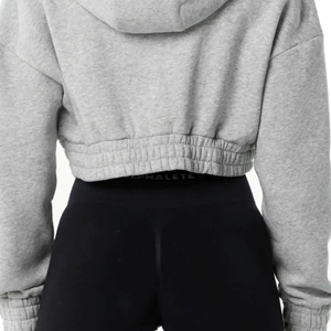 Women's Classic Heather Grey Full-Zip Crop Hoodie 55% Cotton 45% Spandex Drop Shoulder Style Oversized Cropped Fit Hooded Collar - Product Image 6