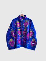 Blouson bleu à col mandarin brodé à la main avec motif géométrique, manches longues, style velours, pour adulte, collection automne
