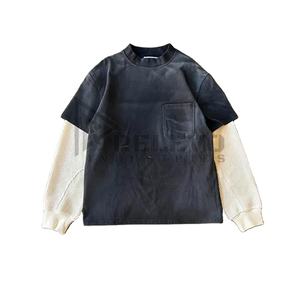 Camiseta de Manga Larga Extra Grande para Hombre, Tejido Waffle de Algodón Grueso, Lavado Ácido, Desteñido al Sol, Doble Capa - Product Image 1