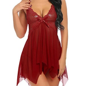 Nouveau chaud femmes Sexy vêtements de nuit voir à travers grande taille rouge noir dentelle chemise de nuit vêtements de nuit robe Sexy - Product Image 6