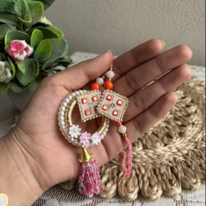 คู่ rakhi of Raksha bandhan | ชุดคู่ Gota แพทติปักดอกไม้สีชมพู - Product Image 1