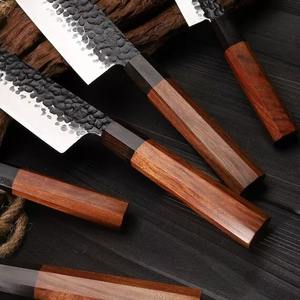 Juego Hecho a Mano de Cinco Cuchillos de Chef de Cocina Japonesa San Mai de Alta Calidad Forjados con Funda de Cuero para Acampar y Supervivencia - Product Image 3