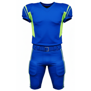 Uniforme de Fútbol Americano Azul Rey y Neón Profesional, Jersey Sublimado Personalizado con Paneles de Contraste Integrados y Pantalones de Juego - Product Image 1
