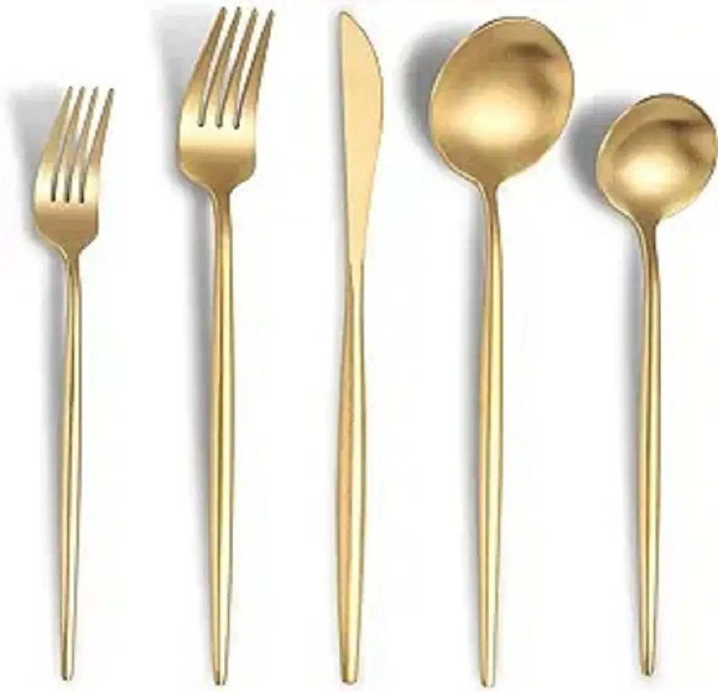 Vendita calda della fabbrica diretta India per uso alimentare eco-friendly in acciaio inox posate Set placcato oro cucchiaio forchetta coltello per uso cena