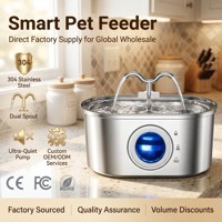 Distributeur automatique de nourriture pour animaux de compagnie en acier inoxydable 3,2 L, double bec, pompe silencieuse, vente directe usine pour chiens et chats