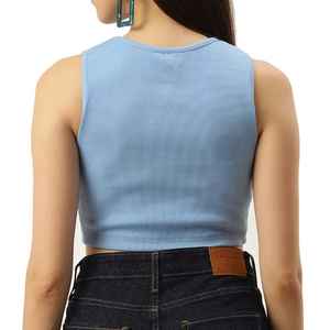 Camiseta sin mangas de verano para mujer Jersey transpirable Patrón sólido Cuello redondo Longitud corta - Product Image 3