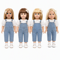 Vêtements personnalisés pour poupée en vinyle et coton de 18 pouces, Blouse blanche à manches bouffantes en broderie anglaise, Salopette en jean, Mini jouet OEM ODM
