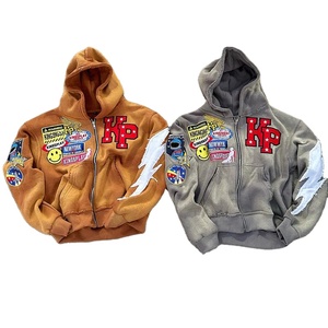 Sudadera con logotipo personalizado lavado ácido sol desteñido heavyweight Basics alta calidad térmica francés Terry Puff estampado completo con cremallera sudaderas con capucha - Product Image 1