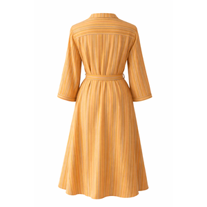 Robe chemise midi rayée en coton tissé à la main, col en V, respirante, décontractée, tendance, courte, modeste, coupe ample, pour femme, taille XS - Product Image 2