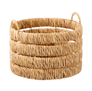 Panier en jacinthe d'eau court, fait main, best-seller, rangement naturel pour la lessive, avec dessus souple, accessoires pour la salle de bain - Product Image 1