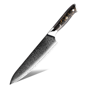 Vente en gros Couteau de chef de cuisine en acier professionnel de haute qualité personnalisé OEM ODM avec fibre de carbone et manche en résine de feuille d'or - Product Image 2