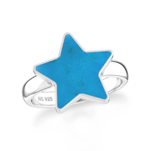 925 bague en argent Sterling lunette réglage Turquoise pierre précieuse forme d'étoile tranche naturelle fantaisie à la mode unisexe fête de mariage - Product Image 1