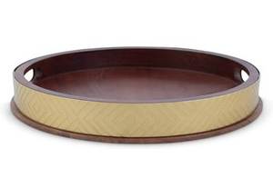 Grand plateau en bois rond de haute qualité avec poignée trouée Design moderne rustique plateau de service en bois pour mariage Ramadan prix inférieur - Product Image 2