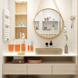 Nouvel arrivage Ensemble de salle de bain en résine de haute qualité Accessoires durables et fiables avec distributeur de savon Porte-brosse et gobelet - Product Image 6