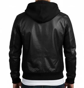 Veste en cuir véritable à capuche pour homme, veste bomber décontractée avec capuche amovible, veste de motard en cuir véritable, veste de mode personnalisée OEM - Product Image 6