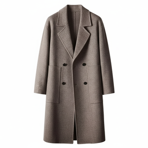 Manteau d'hiver en laine écologique pour homme, tricoté épais, long, de haute qualité, uni, teint, nouveau design, fermeture simple boutonnage, col rabattu - Product Image 1